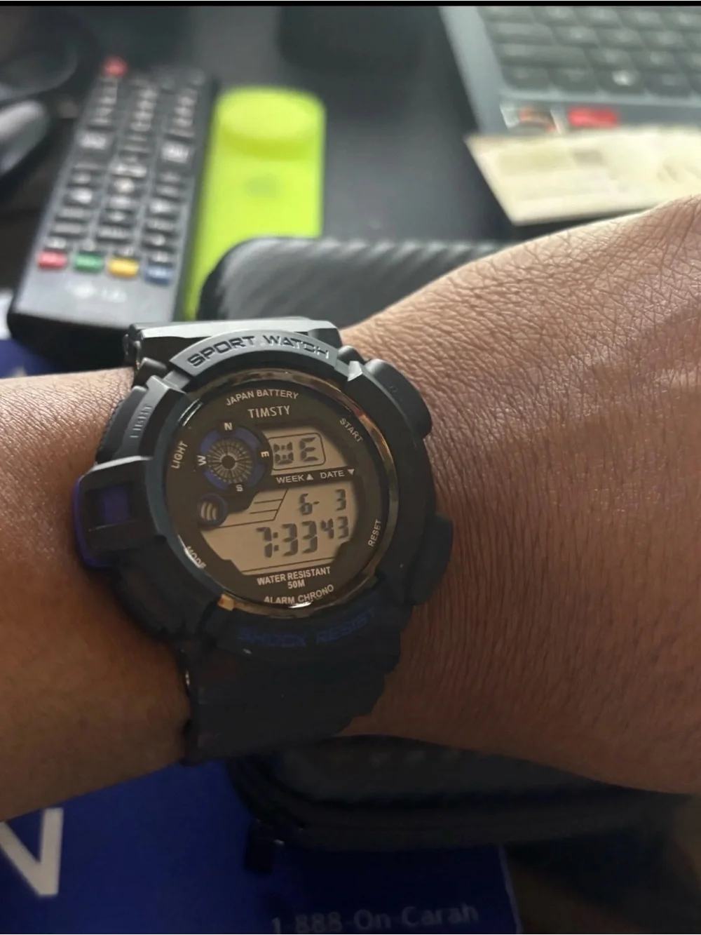 Black Digital Sport Watch with Blue Accents